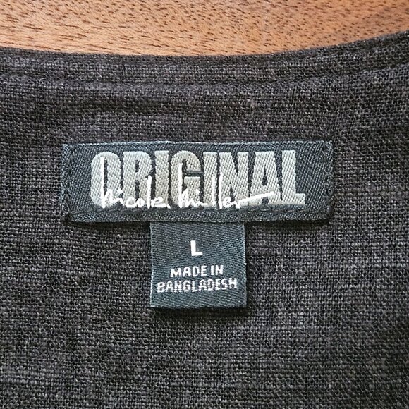 Nicole Miller Wn Linen Mini Dress Charcoal L Quiet Luxury Minimalist Street Chic - Picture 4 of 12